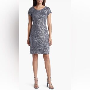 Connected Apparel Silver Sequin Mini Dress